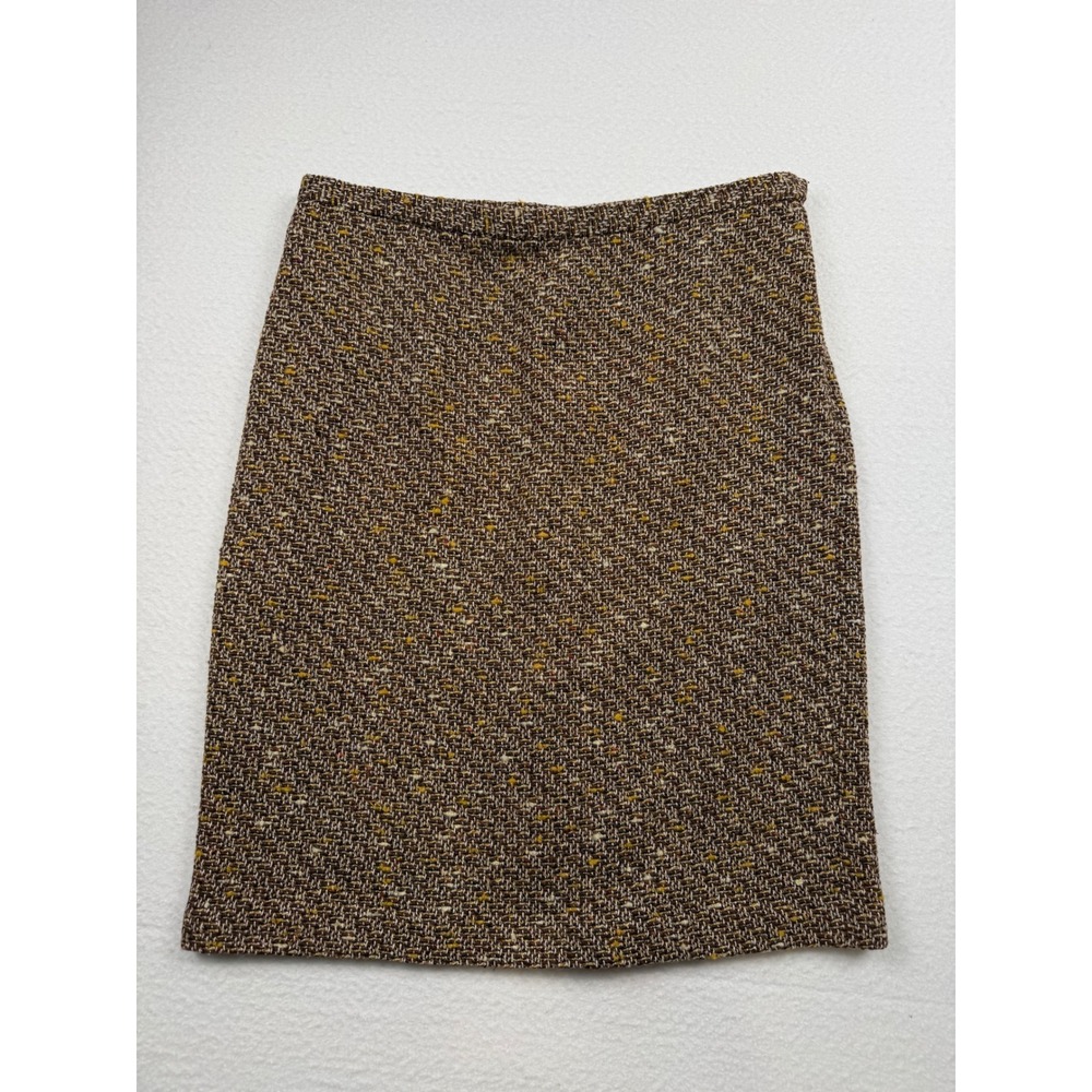 LOFT NWT Cotton Wool Blend Tweed Pencil Skirt Size 16 Brown Academic Career